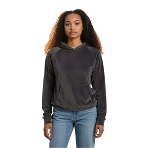 ZELLA Grey/Graphite Long Sleeve Crop Velvet Pullover Hoodie Women’s L (10/12)